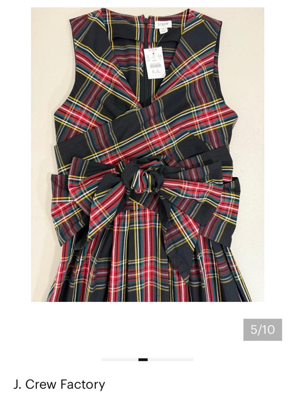 J. Crew Factory Stewart Tartan Plaid V-Neck Wrap Dress Black Sz 10 NWT - Picture 4 of 6